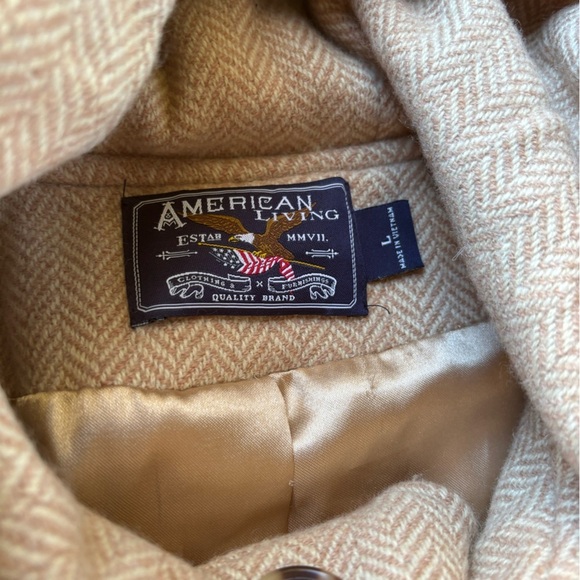 Women's Large Beige/Tan Toggle Wool Coat Autumn Ready **flaw - Picture 8 of 9